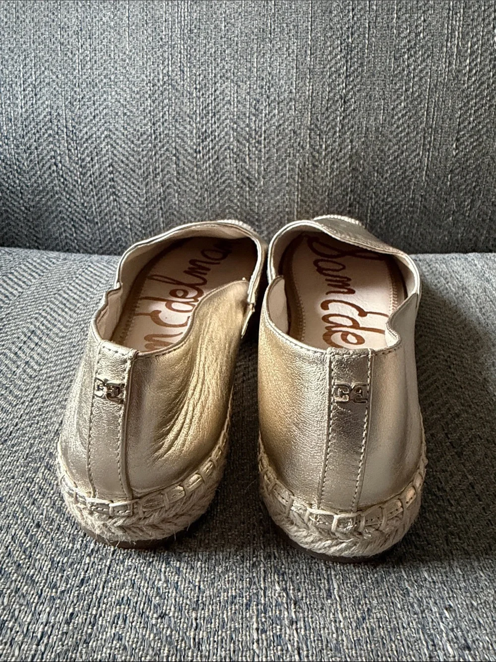 Sam Edelman Kenley Gold Leather Rounded Toe Slip On Espadrilles Flats Size: 10